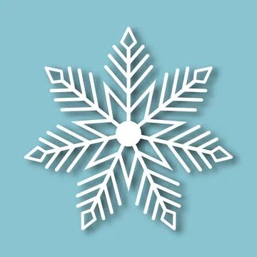 White snowflake with paper effect on a blue background for winter design. Stock Illustration