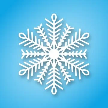 White snowflake with paper effect on a blue background for winter design. Stock Illustration