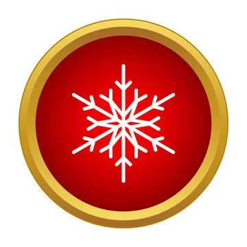 White snowflake symbol on a red round button Illustrazione stock