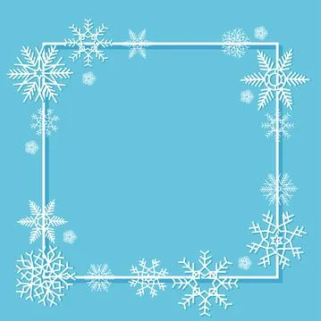 White snowflakes in a frame on a blue background. Stock-Illustration