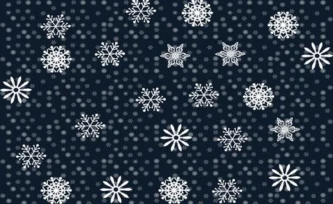 White snowflakes pattern on dark navy blue background, winter Christmas textures Stock Illustration