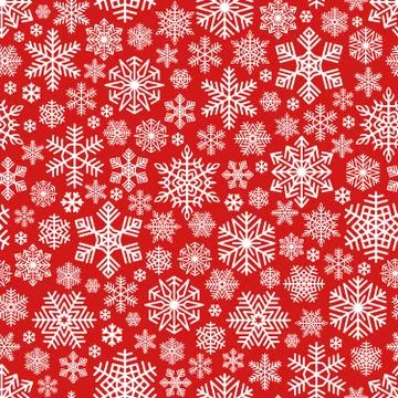 White Snowflakes Pattern on Red Background Stock Illustration