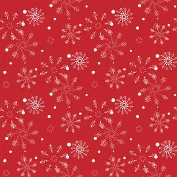White snowflakes on red background seamless pattern for continuous replicate. Stock Illustration