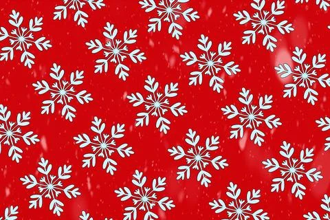 White snowflakes seamless pattern on red background. Stock Illustration