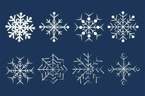 White snowflakes set on blue background. Winter ornament. Stock Illustration