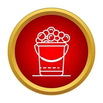 White soap bucket icon with bubbles on red background Stock Illustration