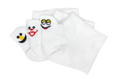 White socks with funny faces isolated on white background Stock Photos