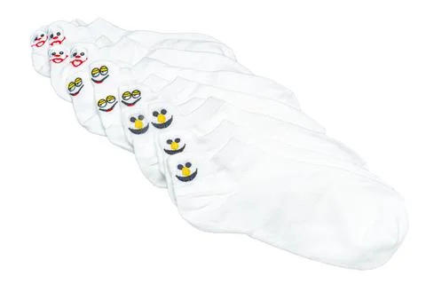 White socks with funny faces isolated on white background Stock Photos