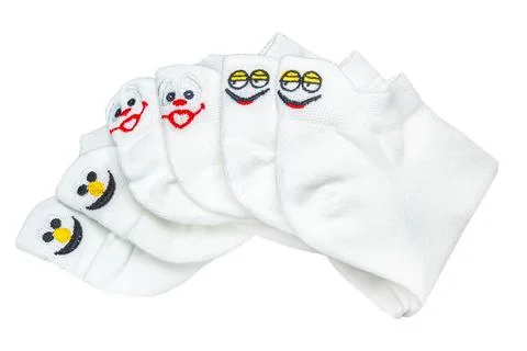 White socks with funny faces isolated on white background Stock Photos