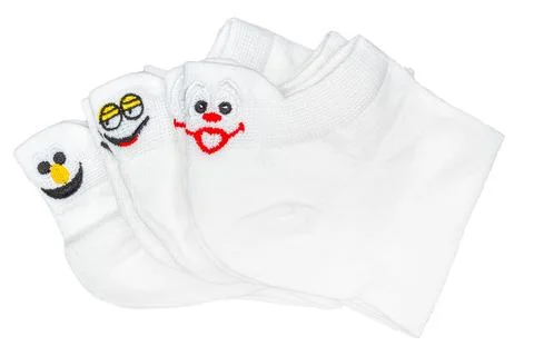 White socks with funny faces isolated on white background Stock Photos