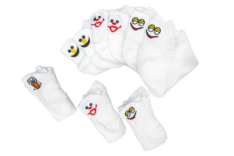 White socks with funny faces isolated on white background Stock Photos