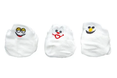 White socks with funny faces isolated on white background Stock Photos