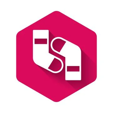 White Socks icon isolated with long shadow background. Pink hexagon button Illustrazione stock