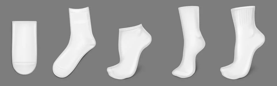 White socks realistic mockup. Vector 3d set Stock Illustration