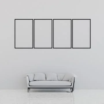 White sofa on empty wall and frame for your text, 3d render Stock Illustration
