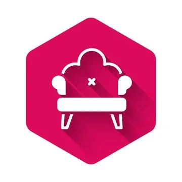 White Sofa icon isolated with long shadow background. Pink hexagon button. .. イラスト素材