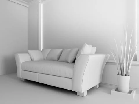 White sofa in interior Stock Illustration