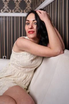 At white sofa Stock Photos