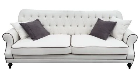 White sofa with pillows. Soft  couch. Isolated background.  classic divan Stock Photos