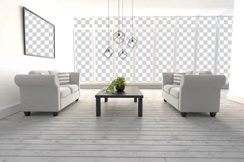 White sofas on floor in modern living room 库存插图