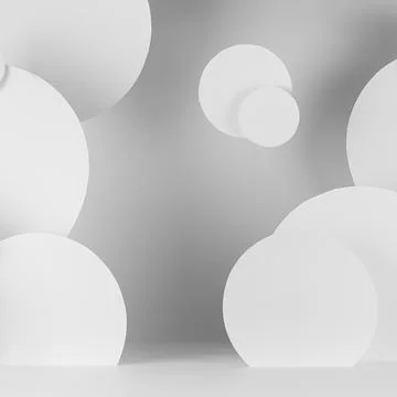 White soft light abstract stage with pattern of circles fly as decor in urban Stock Photos