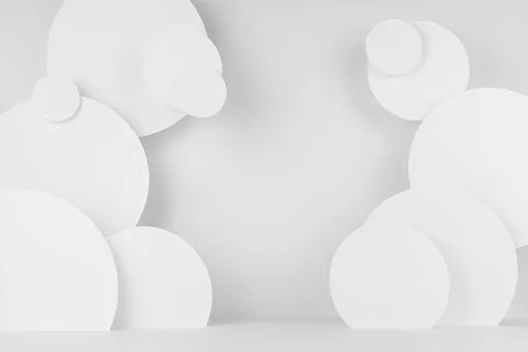 White soft light abstract stage with pattern of circles fly as decor in urban Stock Photos
