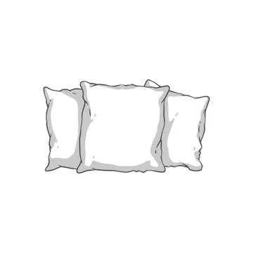 White soft pillow stack isolated on white background - three hand drawn pillows 스톡 일러스트
