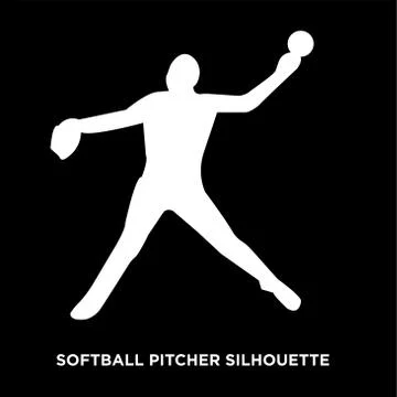White softball pitcher silhouette on black background Stock Illustration