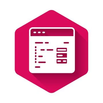 White Software, web developer programming code icon isolated with long shadow Illustrazione stock