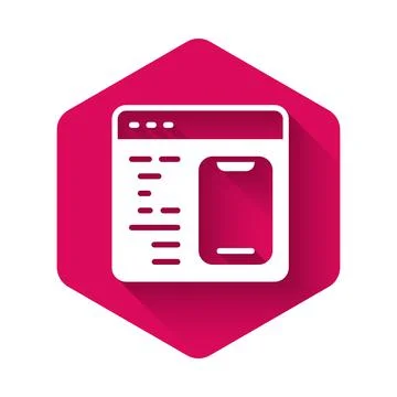 White Software, web developer programming code icon isolated with long shadow Illustrazione stock