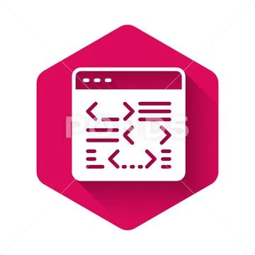 White Software, web developer programming code icon isolated with long shadow 库存插图