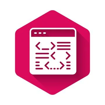 White Software, web developer programming code icon isolated with long shadow Stock Illustration