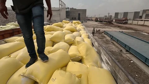 White soil unloading from truck Stock Footage 283428983