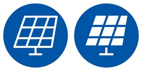 White Solar Panel Icons on Blue Circular Background for Renewable Energy Desi Stock Illustration