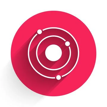 White Solar system icon isolated with long shadow. The planets revolve around Stock Illustration