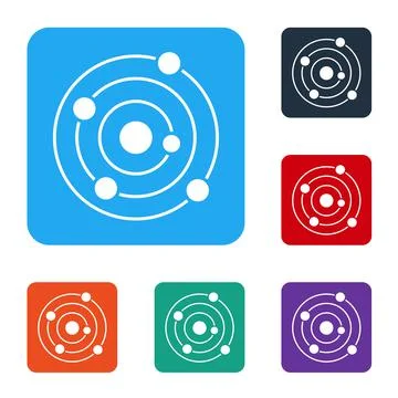 White Solar system icon isolated on white background. The planets revolve around Stock Illustration
