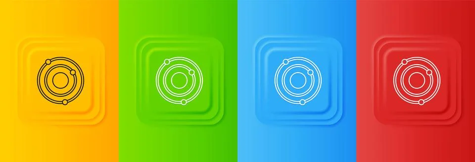 White Solar system icon isolated on colorful background. The planets revolv.. Stock Illustration