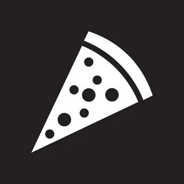 White solid icon of a pizza isolated on black background Illustrazione stock