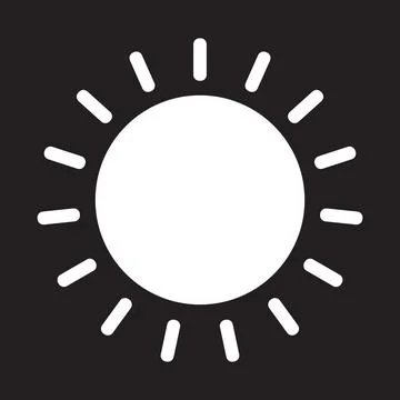 White solid vector sun icon isolated on black background Stockillustratie