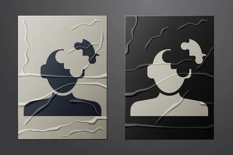 White Solution to the problem in psychology icon isolated on crumpled paper.. Stock Illustration