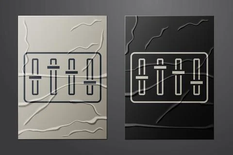 White Sound mixer controller icon isolated on crumpled paper background. Dj Stock Illustration