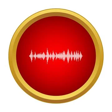White sound wave displaying audio spectrum on red button Stock Illustration