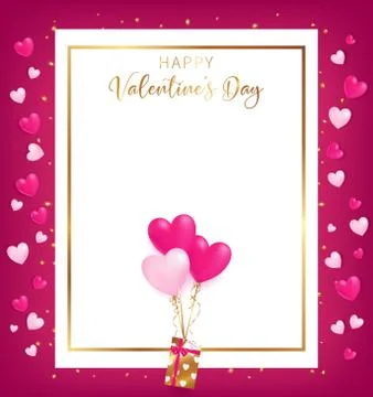 White space board with gold border and happy valentine's day text  Stock Illustration