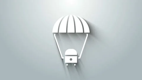White Space capsule returning to earth via parachute icon isolated on grey Stock Footage 145864957