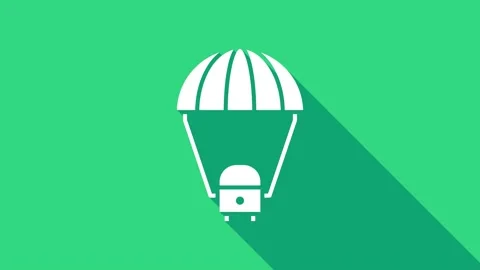 White Space capsule returning to earth via parachute icon isolated on green Stock Footage 147152586