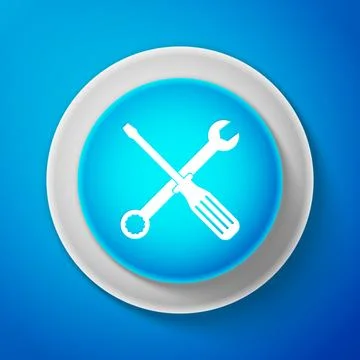 White Spanner and screwdriver tools icon isolated on blue background. Service Stock Illustration