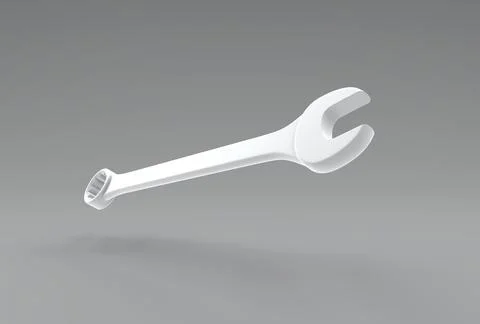 White Spanner on a Gray Studio Background. 3D render. Stock Illustration