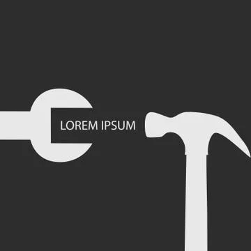 White spanner with hammer on black Stock Illustration