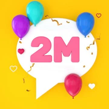 A white speech bubble with 2 millions is depicted on a yellow background. The Stock Illustration