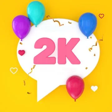 A white speech bubble with 2k is depicted on a yellow background, representin Stock Illustration
